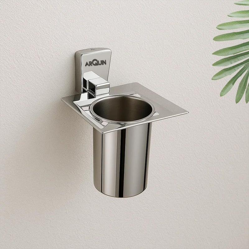 ARQUIN Wall-Mounted Tooth Brush Holder for Bathroom, Tumbler Stand/304 Steel Bathroom Organizer with Glossy Finish Bathroom Accessories Chrome Finish Stand with Removable Cup (Selvi Tumbler Holder) - Image 1