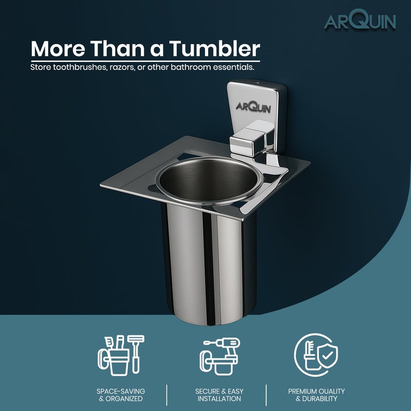 ARQUIN Wall-Mounted Tooth Brush Holder for Bathroom, Tumbler Stand/304 Steel Bathroom Organizer with Glossy Finish Bathroom Accessories Chrome Finish Stand with Removable Cup (Selvi Tumbler Holder) - Image 3