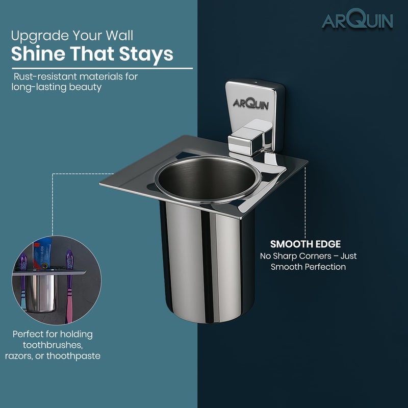 ARQUIN Wall-Mounted Tooth Brush Holder for Bathroom, Tumbler Stand/304 Steel Bathroom Organizer with Glossy Finish Bathroom Accessories Chrome Finish Stand with Removable Cup (Selvi Tumbler Holder) - Image 4