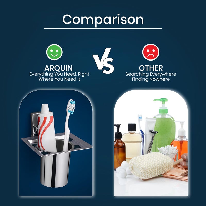 ARQUIN Wall-Mounted Tooth Brush Holder for Bathroom, Tumbler Stand/304 Steel Bathroom Organizer with Glossy Finish Bathroom Accessories Chrome Finish Stand with Removable Cup (Selvi Tumbler Holder) - Image 5