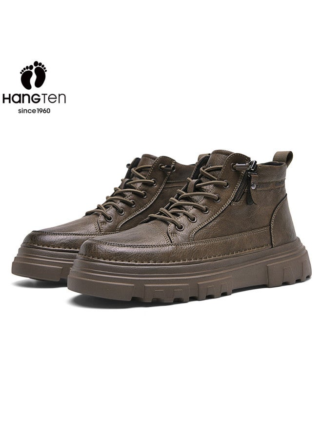 Hang Ten Martin Boots Warm Men's Shoes Autumn Winter New Versatile Work Boots Casual Leather Shoes Thick Sole High Top Men's Boots Brown 42 - Image 5