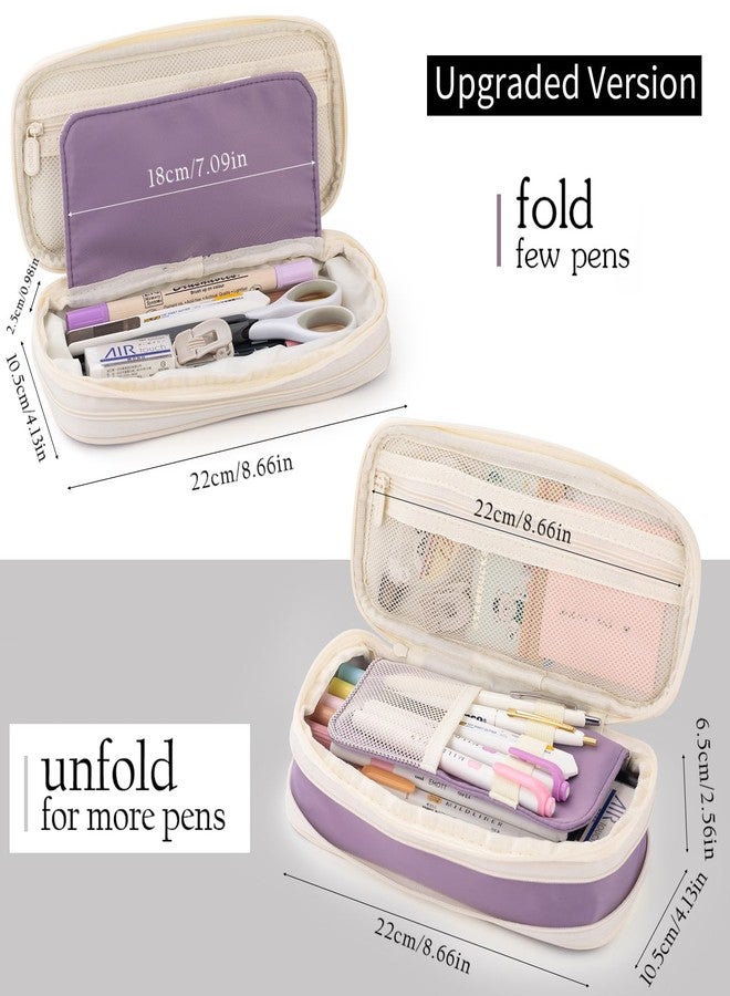 EASTHILL Polyester Big Capacity Pencil Case Large Pencil Pouch Stationery Pen Bag for Teen Girls, Purple - Image 2