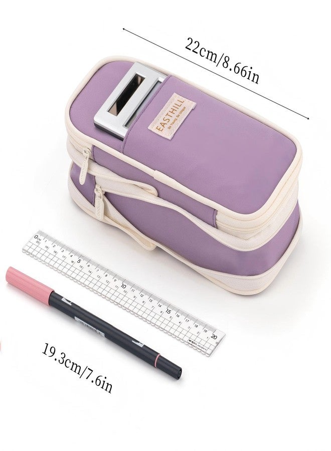 EASTHILL Polyester Big Capacity Pencil Case Large Pencil Pouch Stationery Pen Bag for Teen Girls, Purple - Image 3