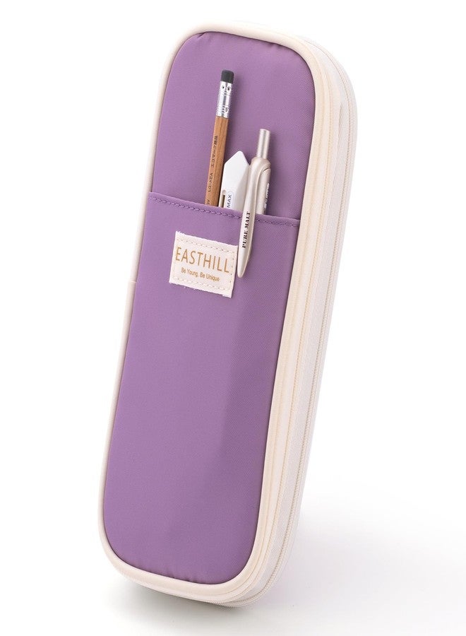 EASTHILL Polyester Big Capacity Pencil Case Large Pencil Pouch Stationery Pen Bag for Teen Girls, Purple - Image 1