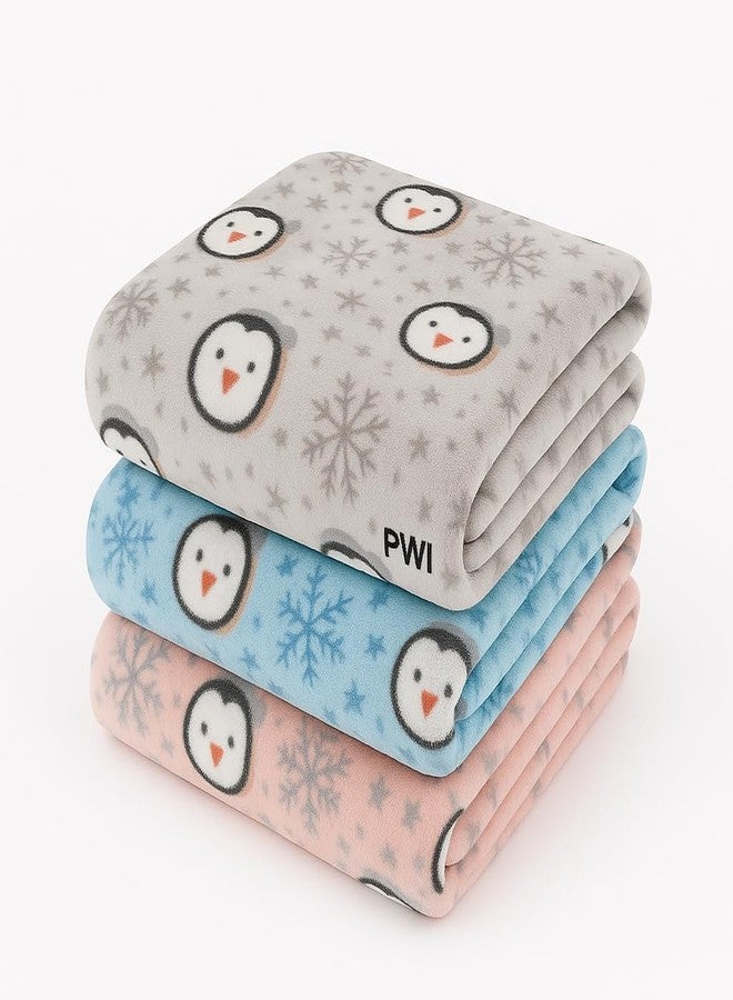 PWI Supersoft Baby Blanket Wrapper for Newborn | 30x40 inches | Lightweight AC Blanket for 0-2 Years | Ultra Soft & Skin-Friendly | Pack of 3 (Blue-Peach-Grey) - Image 1
