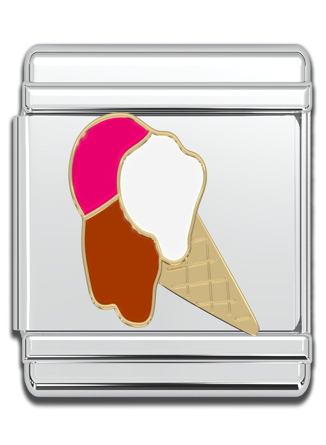 Fablinks Italian Bracelet Charms, 9mm Stainless Steel Charm Link for Women, Modular Jewelry Links for Men (Ice Cream)