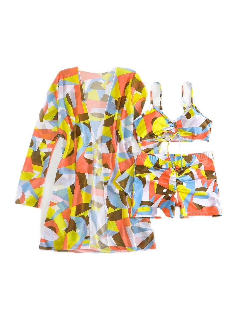 NADANBAO Outdoor 3pcs high waisted long sleeve cover-up lace-up beach swimsuit set - Image 1