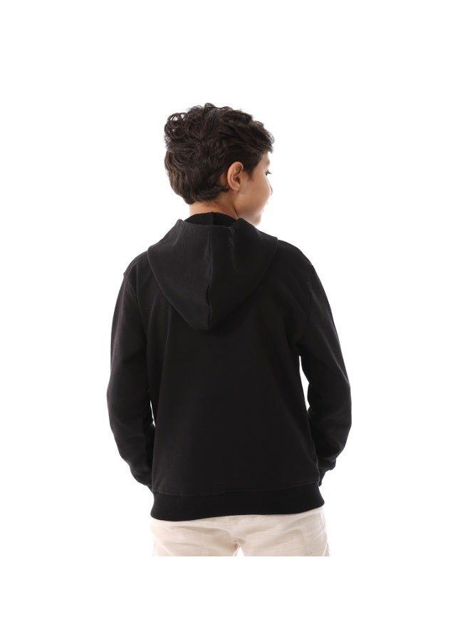 Boys Hooded Long Sleeves Plain Side Pockets Sweatshirt _ Black