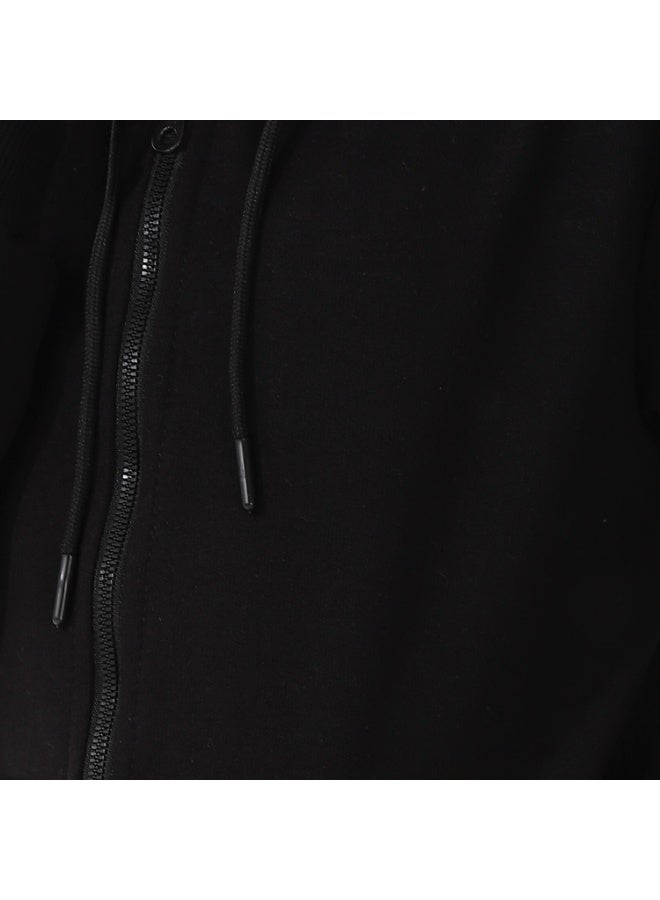 Boys Hooded Long Sleeves Plain Side Pockets Sweatshirt _ Black