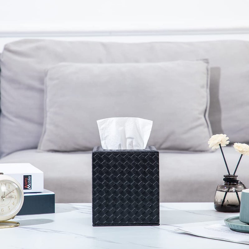 SUNYUROU Black Tissue Box Cover, Square, Tissue Box Holders for Bathroom Accessories - Image 2