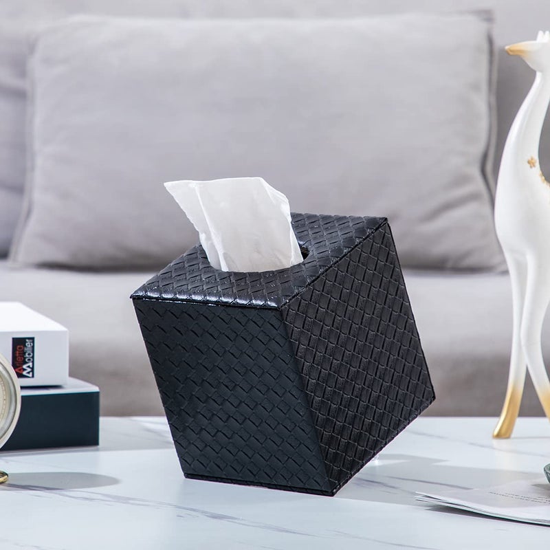 SUNYUROU Black Tissue Box Cover, Square, Tissue Box Holders for Bathroom Accessories - Image 4