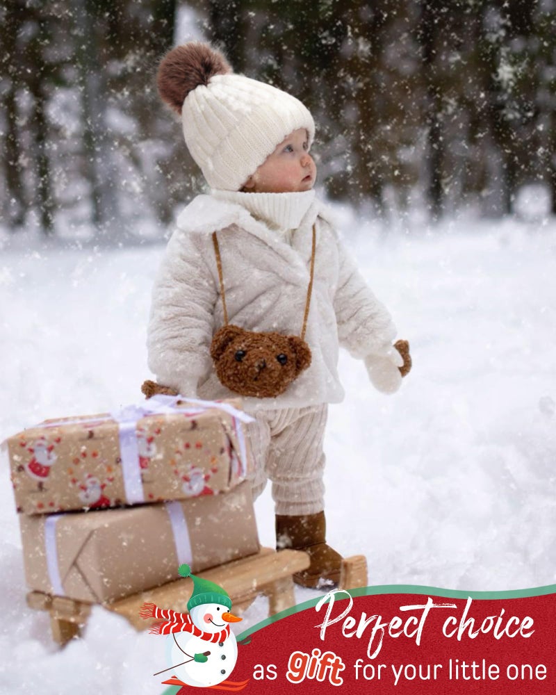 FURTALK Kids Winter Hat Toddler Knitted Beanie with Faux Fur Pom Poms for Baby Girls Boys Rose Red,3-24 Months - Image 5