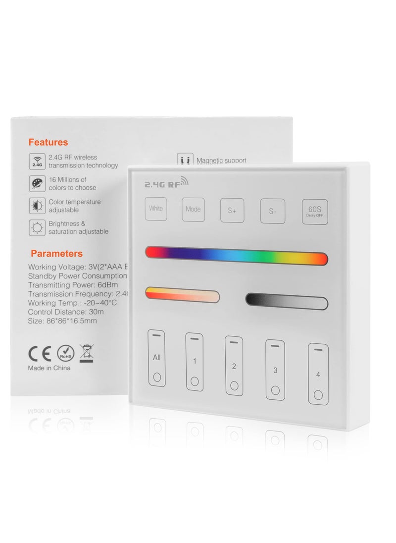 SYOSI - Wireless 2.4G RF 4 Zones RGB RGBW RGBCCT Wall Mounted Smart Panel Remote, with S1 LED Controller, RGBW/RGB/CCT/Dimming 4 Channel, 4-Zone Group Control, 360° 99ft Wireless Control Distance - Image 1