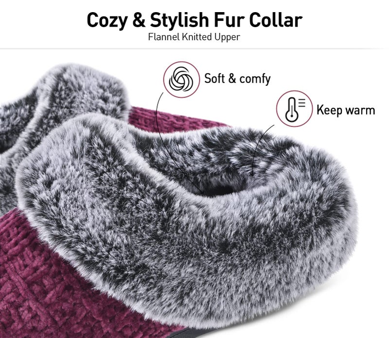 DL Women's House Slippers with Fuzzy Plush Faux Fur Collar, Memory Foam Slip on House Shoes with Indoor Outdoor Anti-Skid Rubber Sole, Purple, 9-10 - Image 2