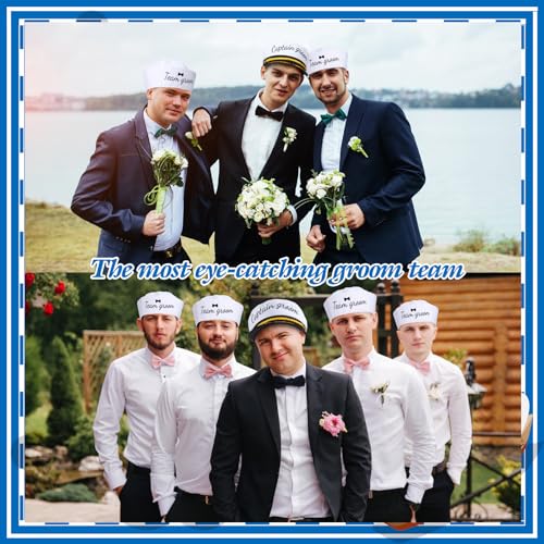 JaGely 7 Pcs Bachelor Party Favors Include 1 Captain Groom Hat and 6 Groom Sailor Hat Bachelor Party Decorations Accessories - Image 2