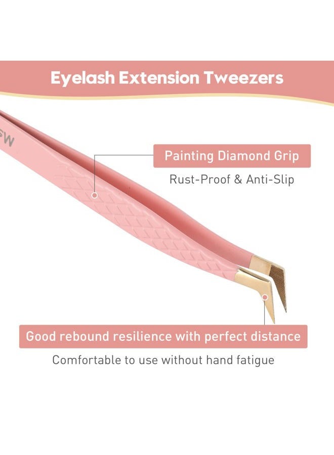 Ms.Queen Fiber Tip Lash Tweezers,Diamond Grip L-Shape Volume Boot Tweezers for Mega Volume Mink Lashes Make Fans - Image 4
