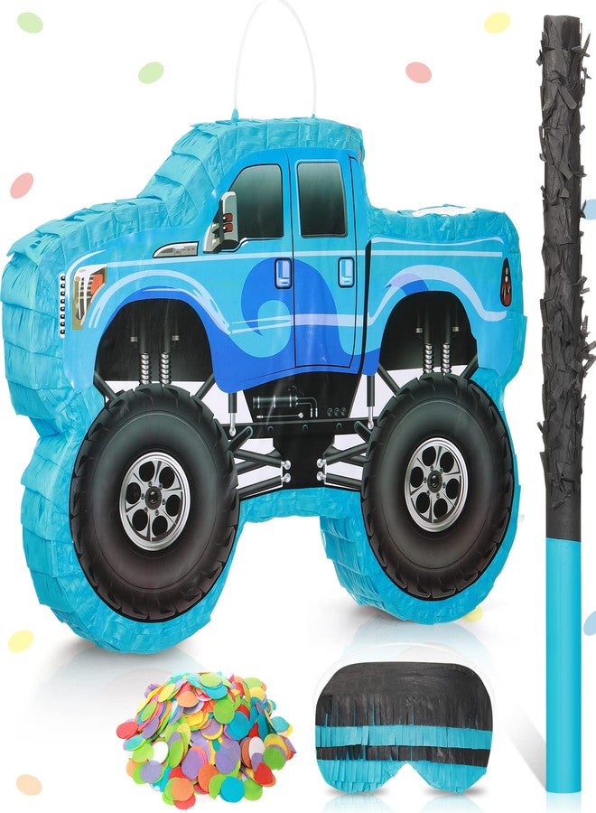 Sratte Small Truck Piñata Birthday Truck Piñata for Kids Construction Piñata with Stick Blindfold Confetti Boys Birthday Party Supplies for Carnival Events Fiesta Decor Games,15.7 x 11 x 2.4 Inch (Blue) - Image 1