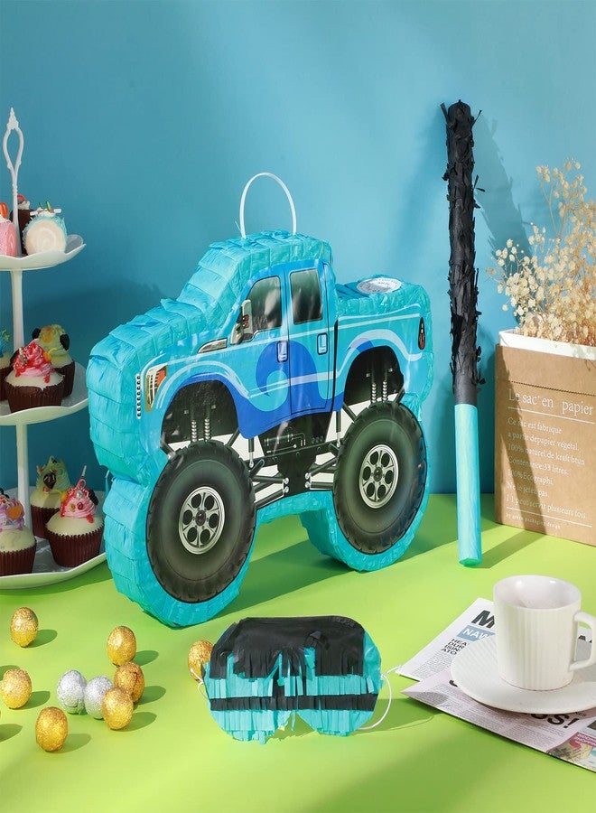 Sratte Small Truck Piñata Birthday Truck Piñata for Kids Construction Piñata with Stick Blindfold Confetti Boys Birthday Party Supplies for Carnival Events Fiesta Decor Games,15.7 x 11 x 2.4 Inch (Blue) - Image 3