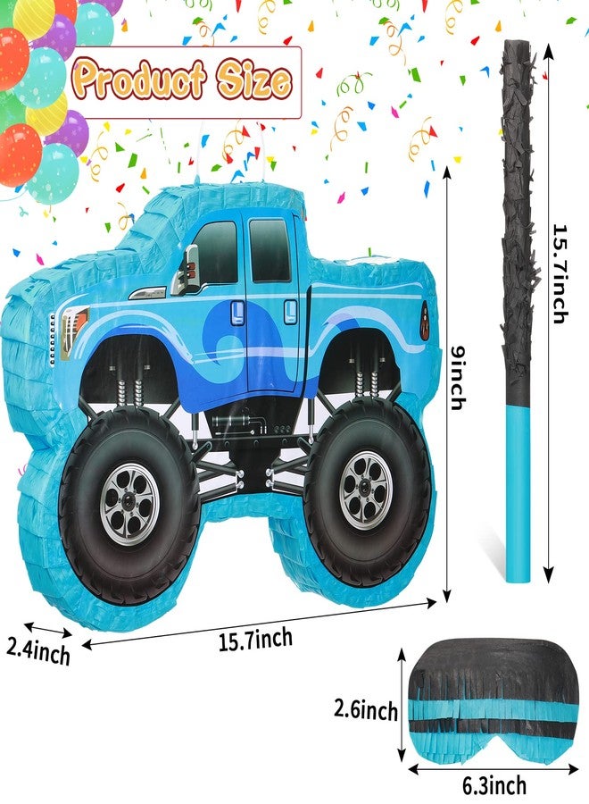 Sratte Small Truck Piñata Birthday Truck Piñata for Kids Construction Piñata with Stick Blindfold Confetti Boys Birthday Party Supplies for Carnival Events Fiesta Decor Games,15.7 x 11 x 2.4 Inch (Blue) - Image 2