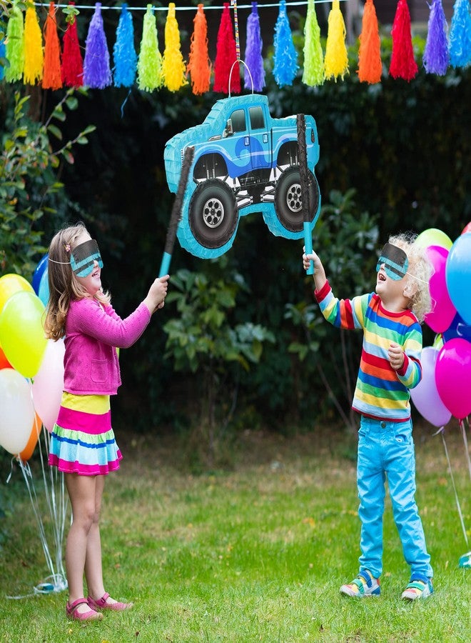 Sratte Small Truck Piñata Birthday Truck Piñata for Kids Construction Piñata with Stick Blindfold Confetti Boys Birthday Party Supplies for Carnival Events Fiesta Decor Games,15.7 x 11 x 2.4 Inch (Blue) - Image 5