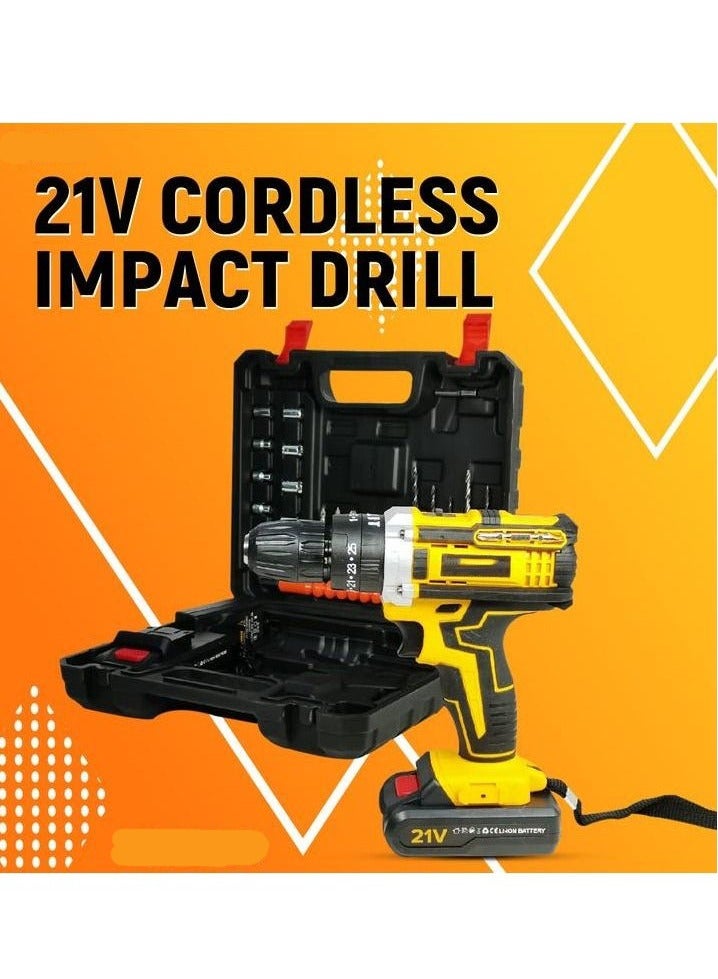 Premium Quality 21V Cordless Impact Cordless Screwdriver Drill Machine and Tool Kit With 2 Li-ion Rechargeable Battery 1500 MAh  - Image 1