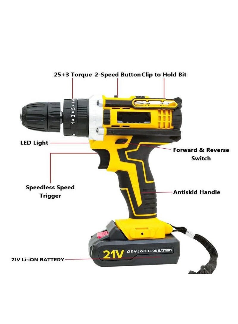 Premium Quality 21V Cordless Impact Cordless Screwdriver Drill Machine and Tool Kit With 2 Li-ion Rechargeable Battery 1500 MAh  - Image 2