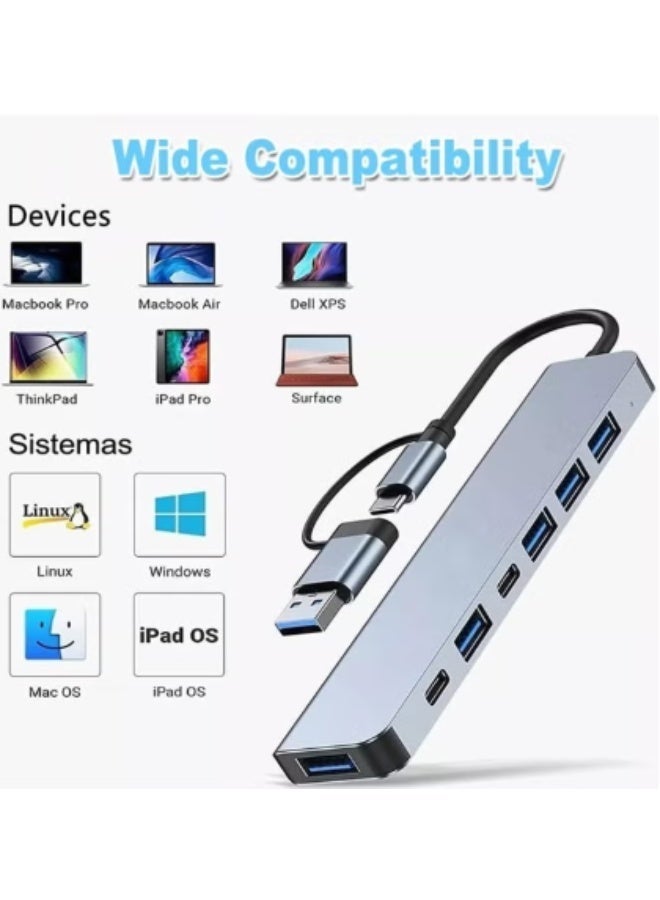 معجب موزع USB-C (8 في 1) متعدد المنافذ، قاعدة توسيع ومحول USB، يضم منافذ لنقل البيانات ومنفذ شحن، متوافق مع أجهزة iPad Pro وأجهزة الكمبيوتر المحمولة والهواتف. - Image 5