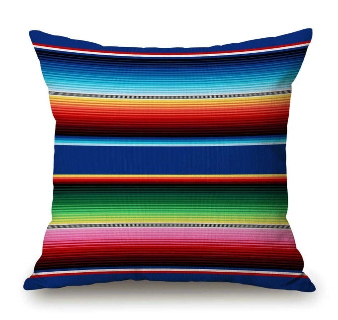 MEXICAN COLORFUL HOME DECOR PILLOWCASE STRIPES PATTERN PARTY DECOR ETHNIC MEXICAN DECORATIVE THROW PILLOW CASE CUSHION COVER 18X18 INCH