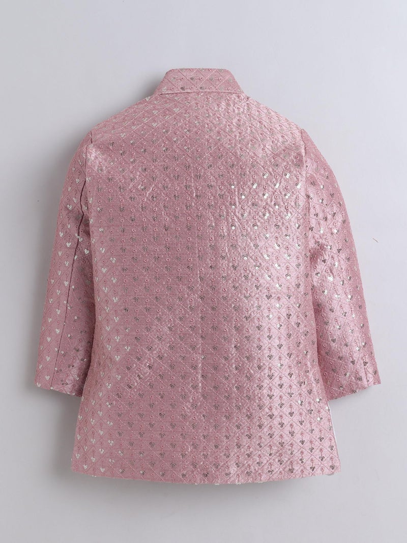 AHHAAAA Boy's Ethnic Cotton Silk Blend Nehru Modi Jacket Kurta & Pyjama Set for Boys|Sequin Embellished Ethnic Set|Ideal for any Festivals/Weddings Occasion|Pink, 8-9 Years| - Image 5