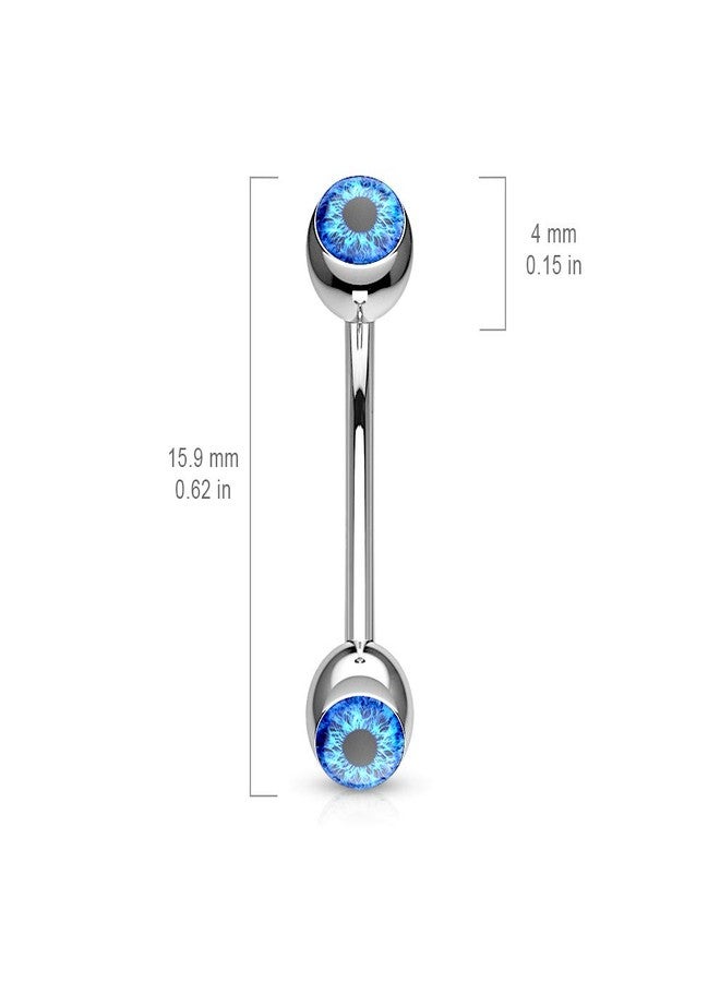 Pierced Owl Eyeball Inlaid 316L Stainless Steel Curved Barbell Eyebrow Ring (Blue) - Image 3