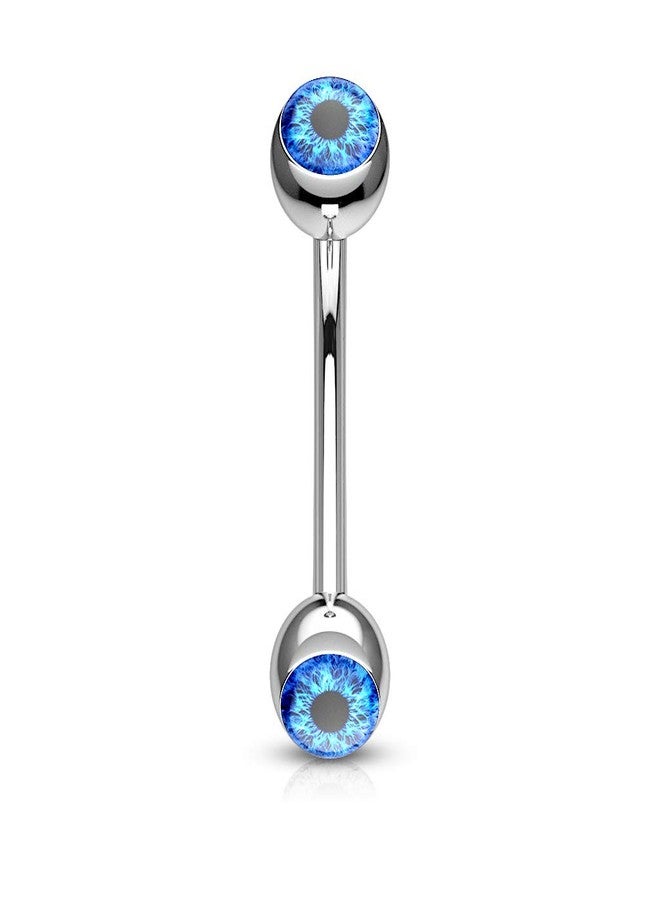 Pierced Owl Eyeball Inlaid 316L Stainless Steel Curved Barbell Eyebrow Ring (Blue) - Image 1