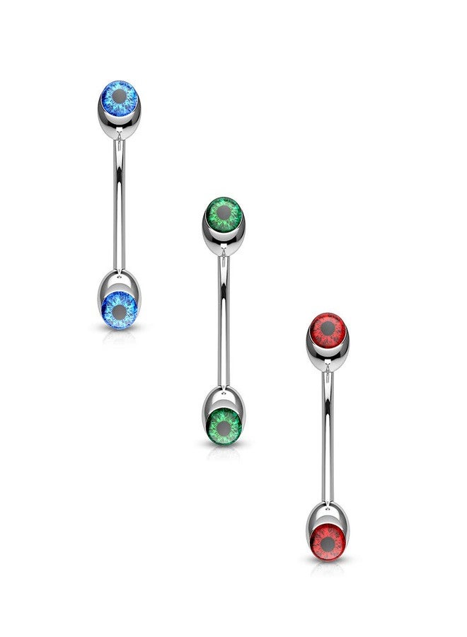 Pierced Owl Eyeball Inlaid 316L Stainless Steel Curved Barbell Eyebrow Ring (Blue) - Image 2