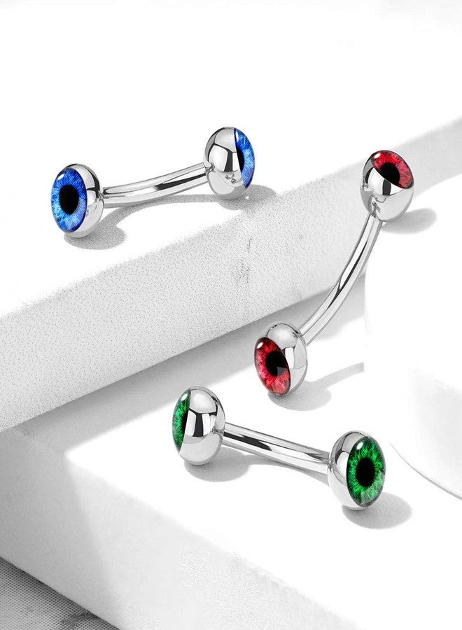Pierced Owl Eyeball Inlaid 316L Stainless Steel Curved Barbell Eyebrow Ring (Blue) - Image 4