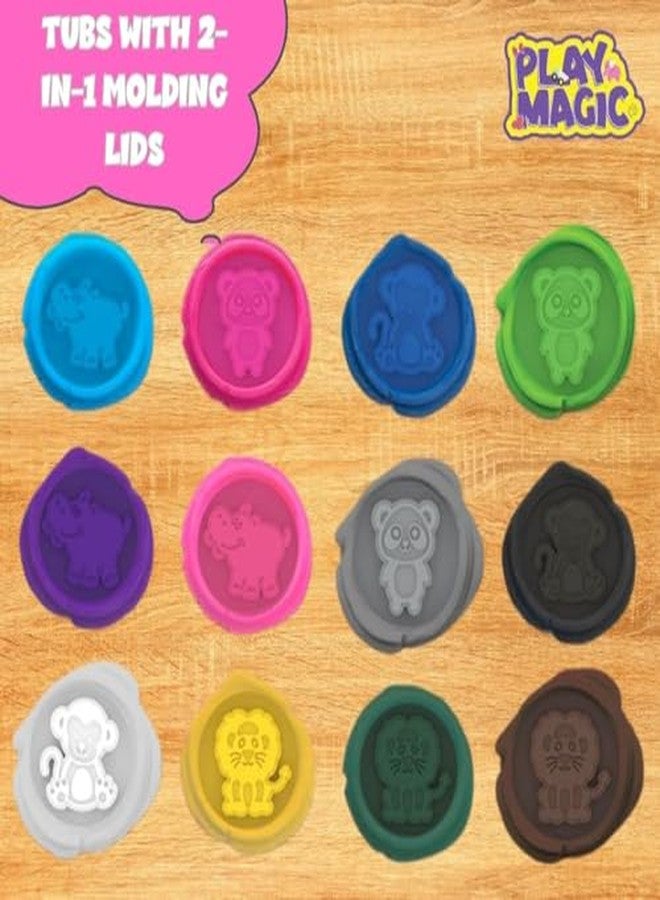 PlayMagic Animal Themed Dough with 2 in 1 Moulding Lid - Pack of 12 Tubs 25gm Each | Soft Water Based | Non-Toxic | Kids 3 Years+ | Art & Craft Activity | Birthday & Return Gifts | Made in India - Image 3