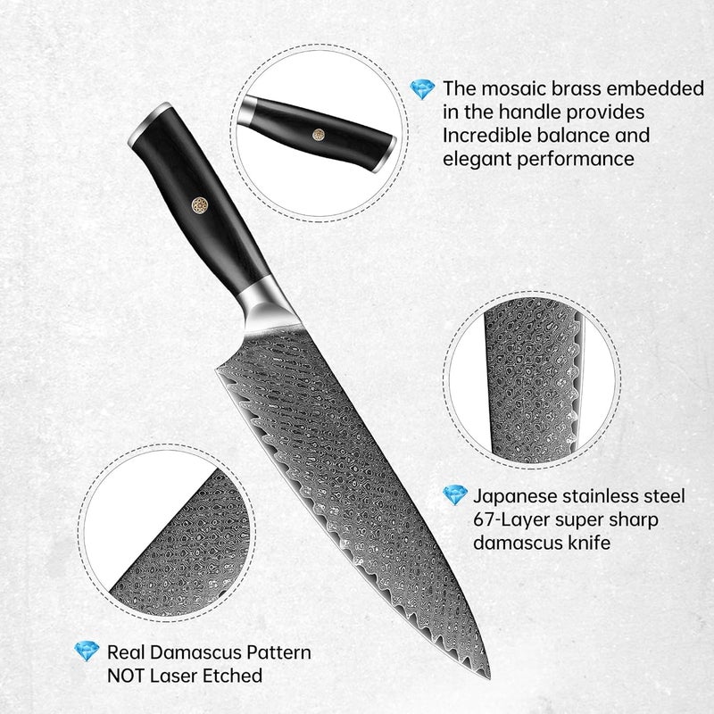 Kitory Damascus Chef`s Knife 8",10Cr15CoMoV HC Steel Cutting Core cladded with 72 Layers Damascus Steel, Pakkawood Handle, Premier Kitchen Gadget w/t Gift Box - Image 3