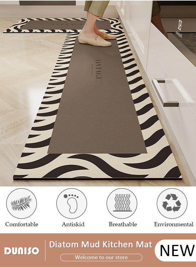 DUNISO 2 PCS Kitchen Mats and Rugs Set , Non Slip Heavy Duty Standing Mat, Quick Dry Diatom Mud Floor Mat, Extra Soft and Absorbent Floor Mats for Kitchen, Bath, Office, Laundry(40*60cm+40*120cm)  - Image 1