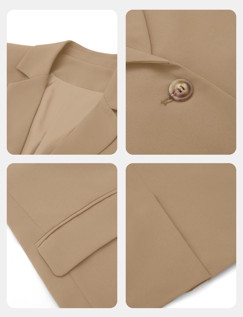 CRAZY GRID Women Business Casual Blazer Jacket Long Sleeve Fashion Blazer Ladies Buttons Work Professional Suit Jacket Oversized 2XL Khaki - Image 5