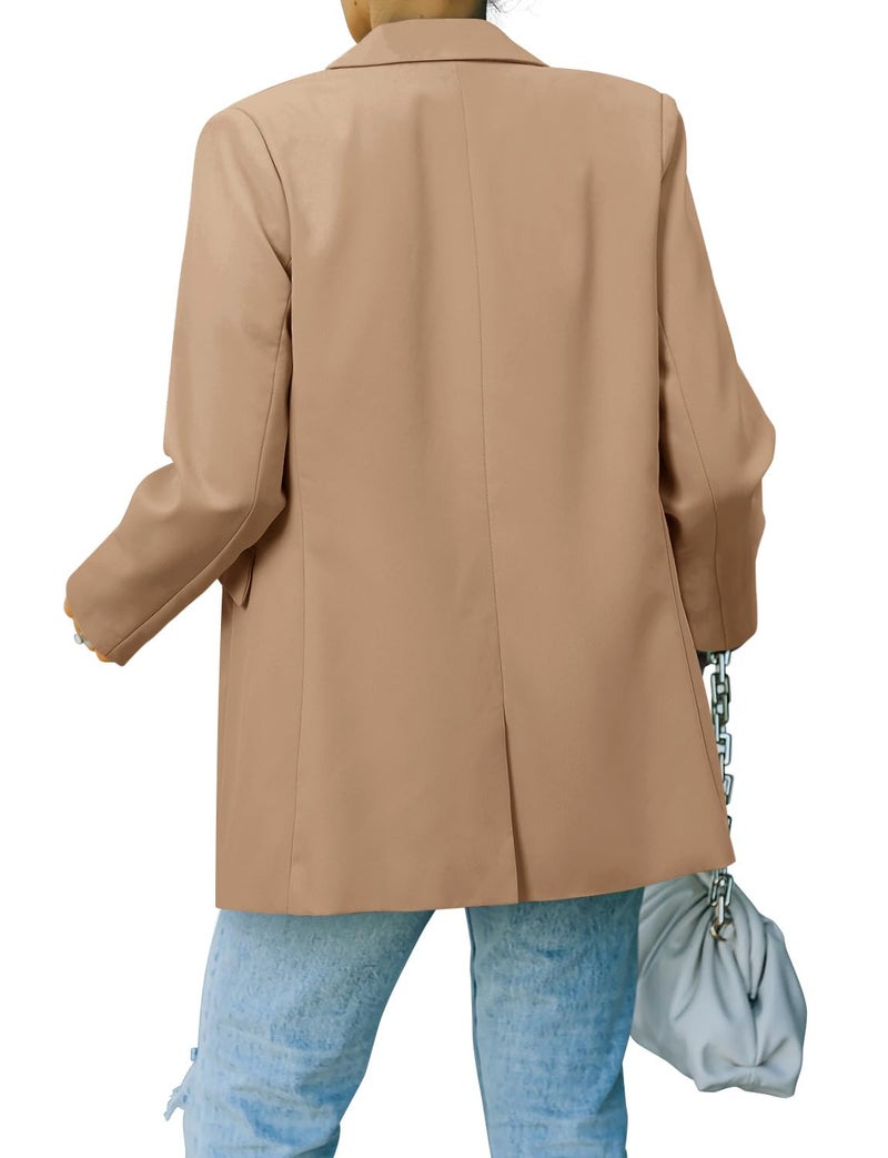 CRAZY GRID Women Business Casual Blazer Jacket Long Sleeve Fashion Blazer Ladies Buttons Work Professional Suit Jacket Oversized 2XL Khaki - Image 3