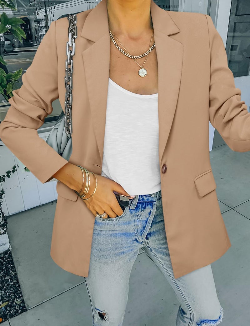 CRAZY GRID Women Business Casual Blazer Jacket Long Sleeve Fashion Blazer Ladies Buttons Work Professional Suit Jacket Oversized 2XL Khaki - Image 4