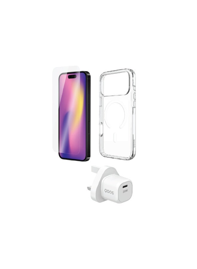 QDOS Starter Pack For iPhone 17 Pro Max Hybrid Drop +SNAP Case, 20W POWER ECO GLASS