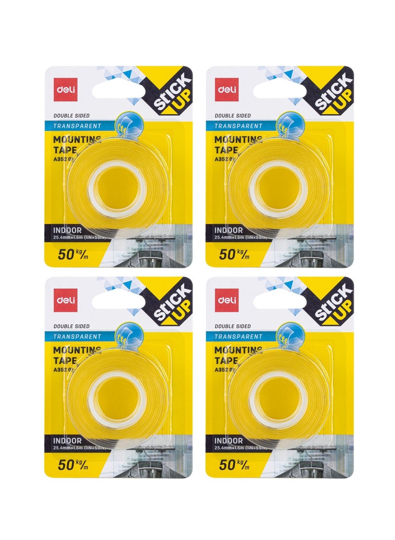 Deli شريط تثبيت شفاف مزدوج الجوانب 4 قطع بعرض 1 بوصة - Image 1