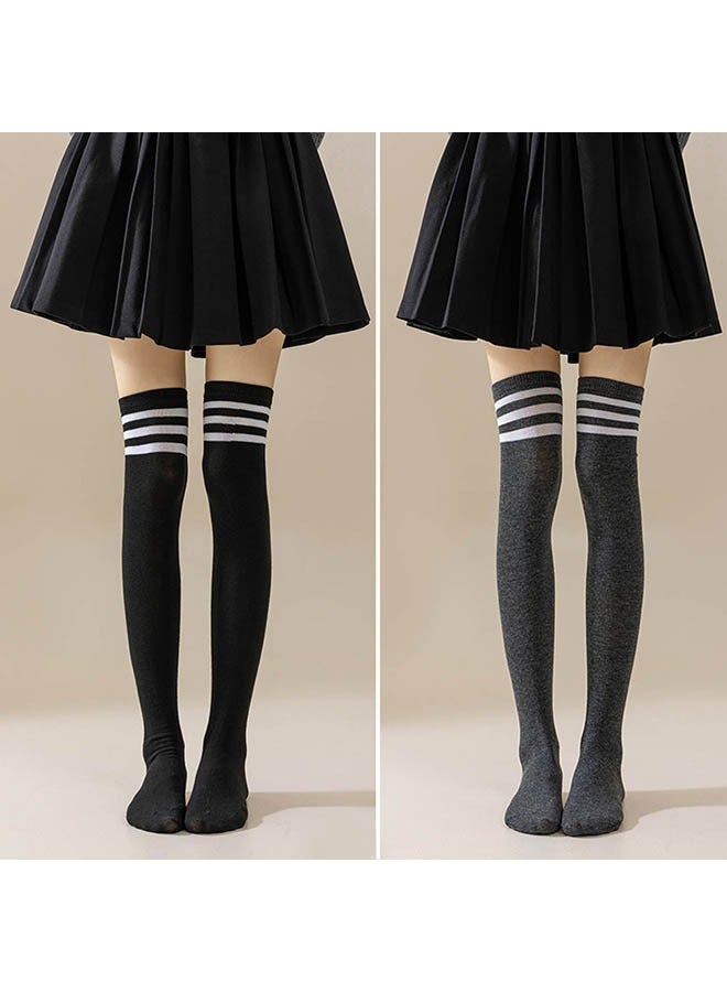 KUAZIVI High Thigh Socks 4 Pairs Women Stripe Tube Dresses Over the Knee Long Stockings - Image 2