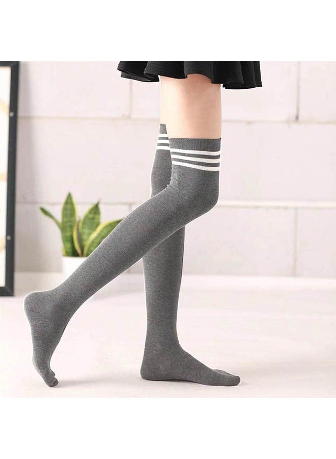 KUAZIVI High Thigh Socks 4 Pairs Women Stripe Tube Dresses Over the Knee Long Stockings - Image 3