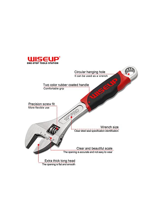 WISEUP Professional Adjustable Wrench 12 Inch Cr-V Forged Industrial Grade Hand Tools Wrench Set With Anti-Slip Grip Large Adjustable Wrenches - Image 4
