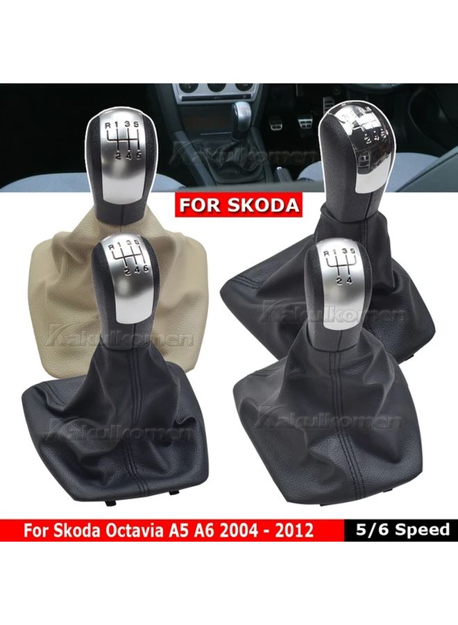 6 Speed Beige Gear Shift Knob For Skoda Octavia 2004 2012 Leather Boot - Image 4