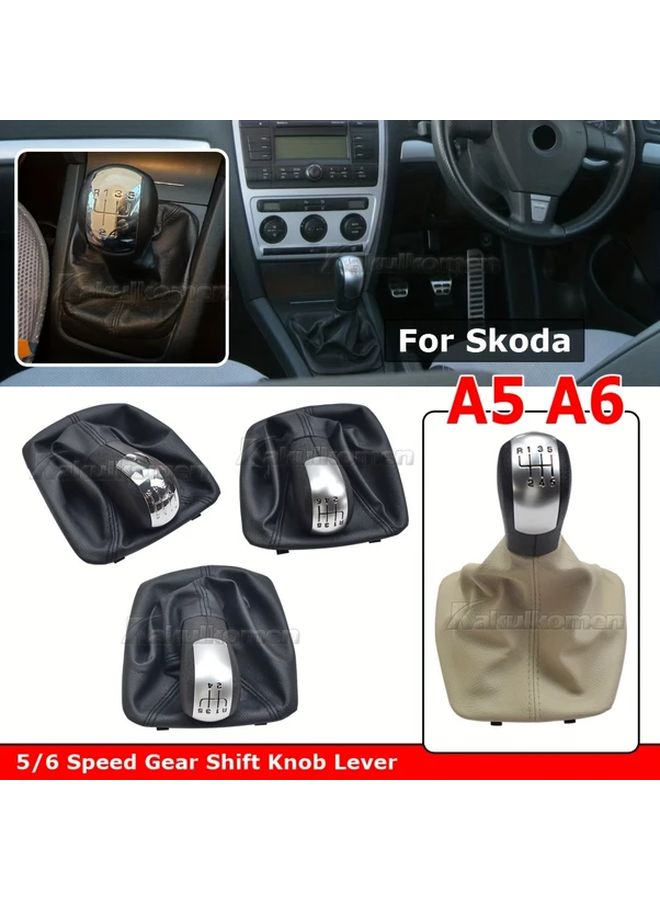 6 Speed Beige Gear Shift Knob For Skoda Octavia 2004 2012 Leather Boot - Image 3