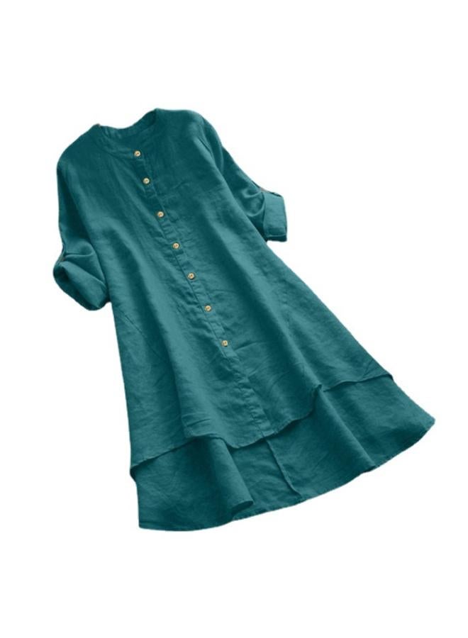 VUELO Spring And Summer New Women's Solid Color Button Cotton And Linen Long Sleeve Long Shirt - Image 5