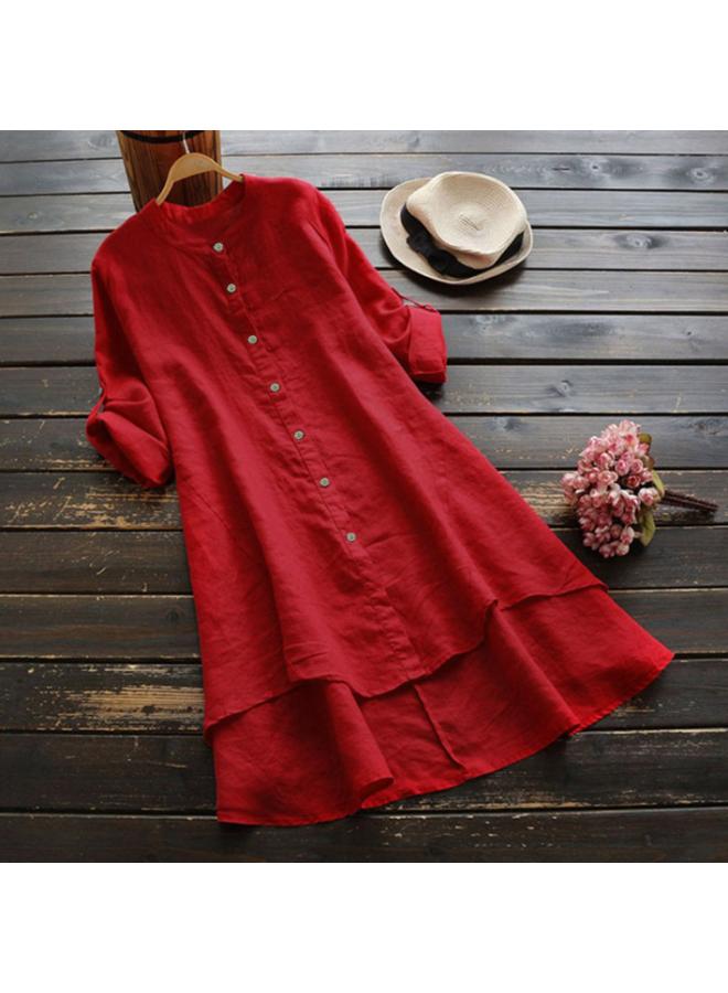 VUELO Spring And Summer New Women's Solid Color Button Cotton And Linen Long Sleeve Long Shirt - Image 1