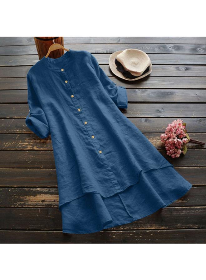 VUELO Spring And Summer New Women's Solid Color Button Cotton And Linen Long Sleeve Long Shirt - Image 4