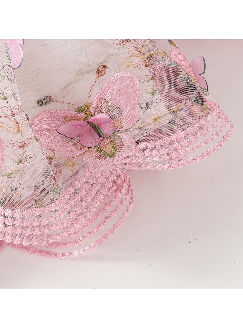 Baby Girl Birthday Party Dress, 9-12M, Elegant Floral Tulle Dress with Butterfly Bow, Special Occasion Toddler Outfit, Long Sleeve Princess Dress, 42cm Long - Image 4